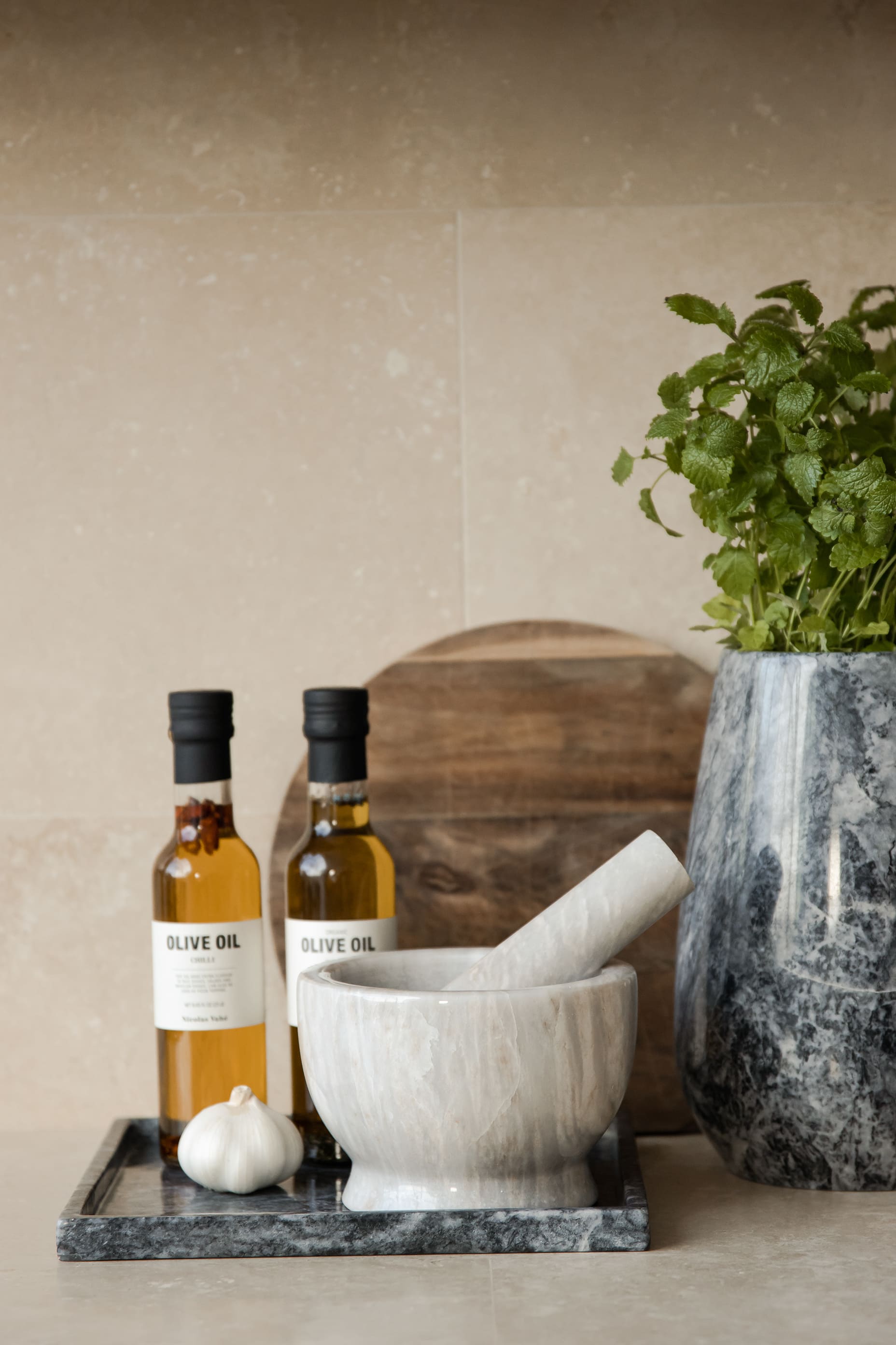 Morter i lys marmor - 3 forskellige størrelser