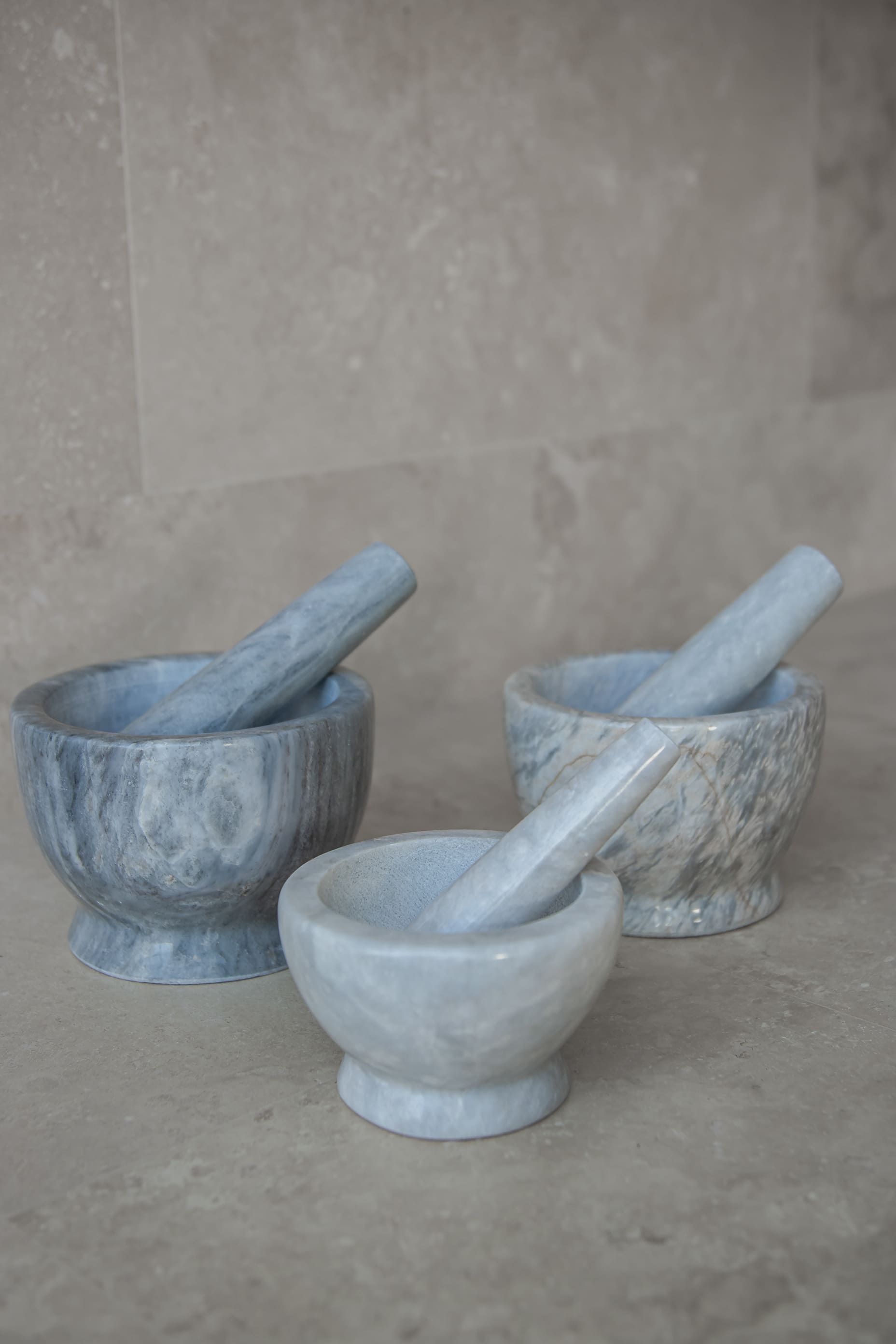 Morter i lys marmor - 3 forskellige størrelser